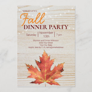 Rustikale Herbst-Dinnerparty-Lichterkette aus Holz Einladung