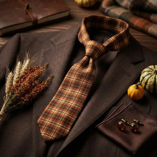 Rustikale Herbst-Ernte-Tartan-Karo Orange & Braun Krawatte