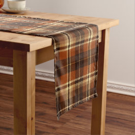 Rustikale Herbst-Ernte-Tartan-Karo Orange & Braun Kurzer Tischläufer