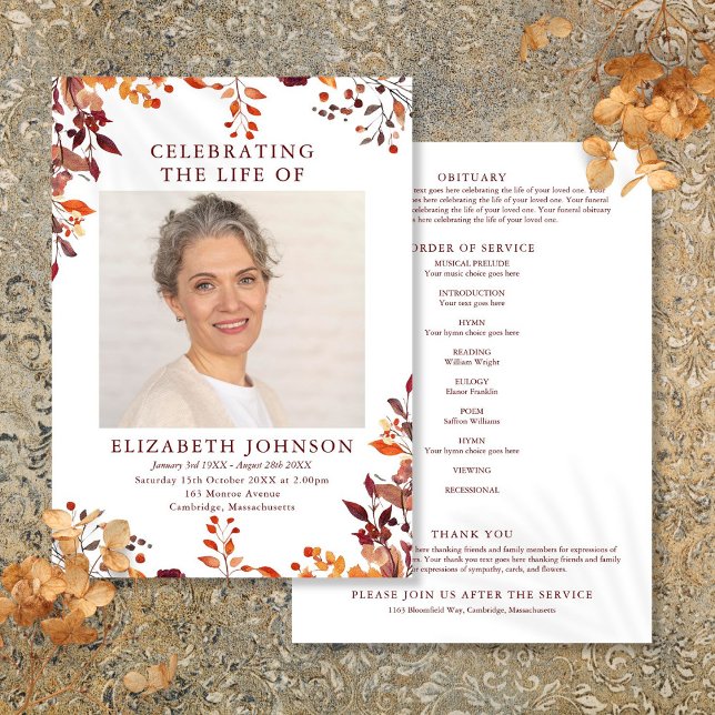Rustikale Herbst-Gedenkbestattung - Trauerfeier Pr Programm (Rustic Fall Memorial Funeral Order Of Service Program)