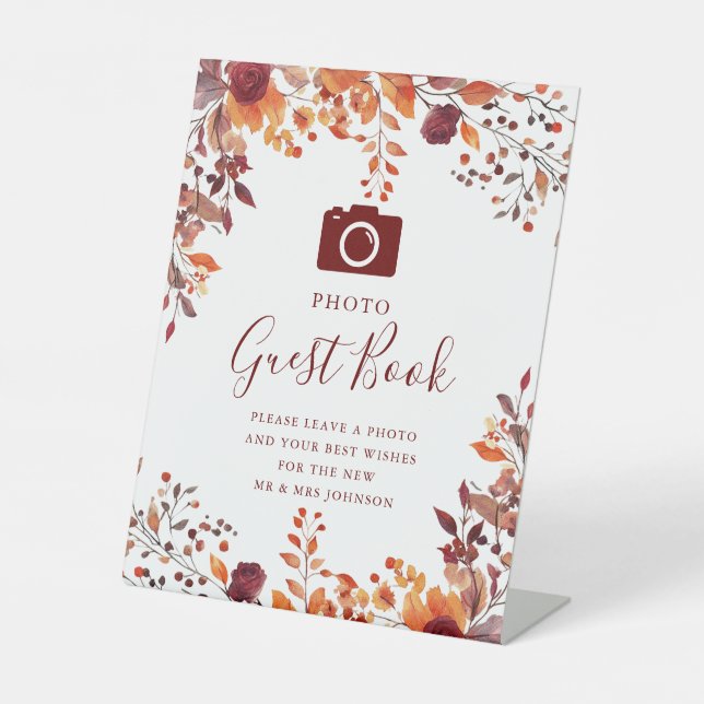 Rustikale Herbst-Herbst-Foto-Gästebüchse Sockelschild (Vorderseite)