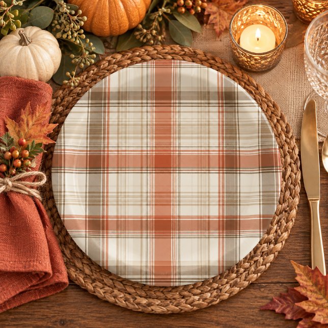Rustikale Herbst Herbst Klassische Karo Rust Creme Pappteller (Von Creator hochgeladen)