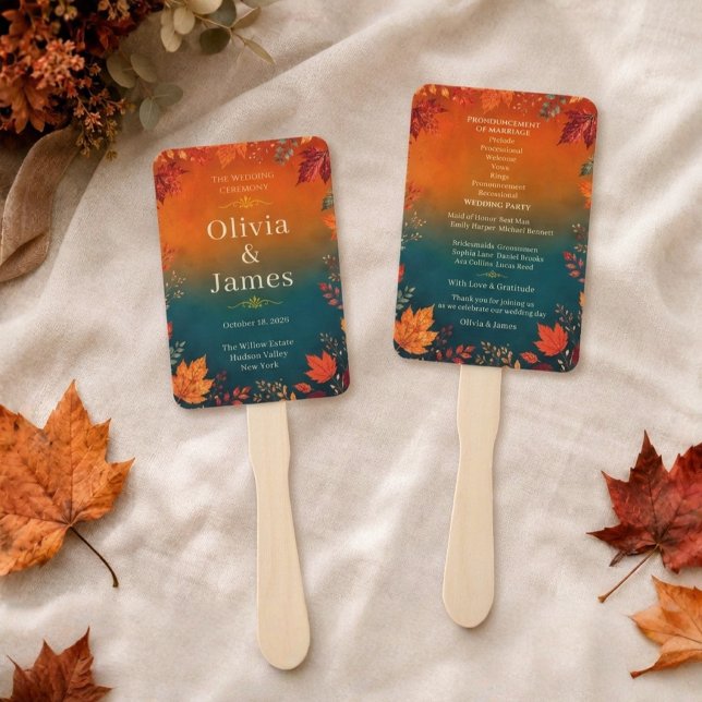 Rustikale Herbst-Herbst-Teal- und Orange-Blatt-Zer Fächer (Von Creator hochgeladen)