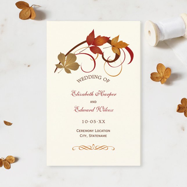 Rustikale Herbst-Hochzeitsprogramme mit fallenden  (Von Creator hochgeladen)
