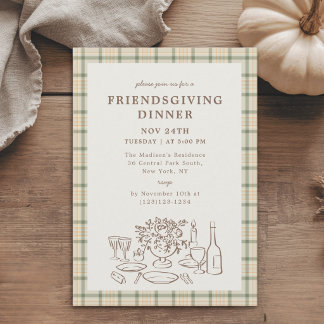 Rustikale Herbst-Karo-Friendsgiving-Dinnerparty Einladung