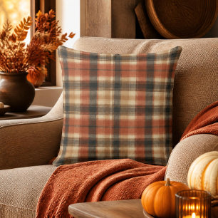 Rustikale Herbst-Klassik-Karodecke Rust Creme Schw Kissen