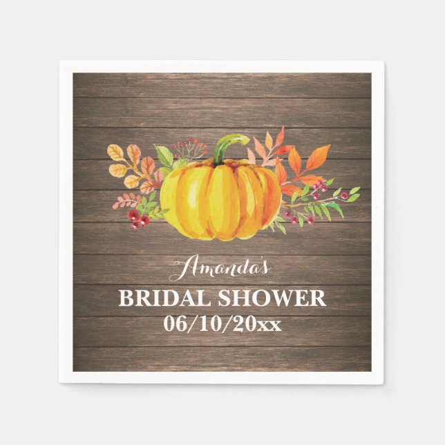 Rustikale Herbst-Kürbis-Hochzeitsdusche Serviette (Vorderseite)
