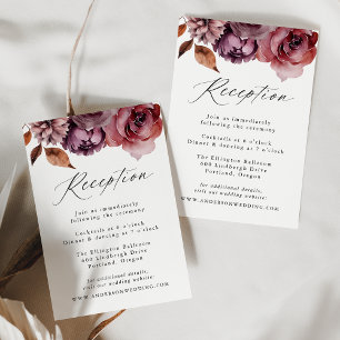 Rustikale Herbst-Marsala-Blumen-Hochzeitsempfang Begleitkarte
