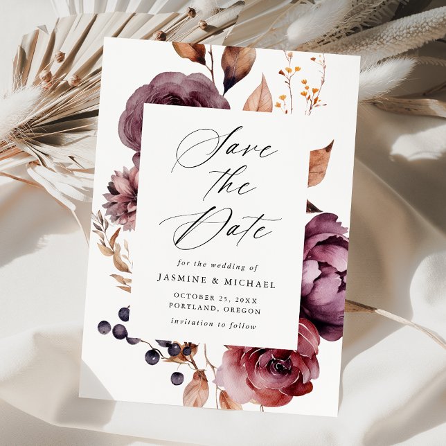 Rustikale Herbst-Marsala-Blumenzange Save The Date (Von Creator hochgeladen)