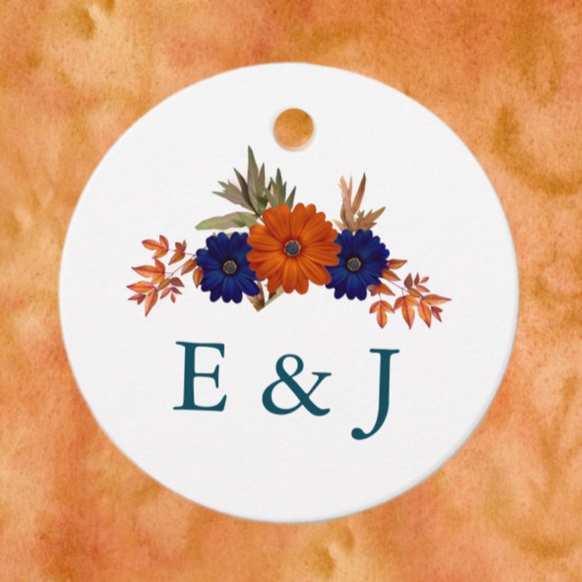 Rustikale Herbst-Orangenblauer Blumenhochzeit Geschenkanhänger (Von Creator hochgeladen)