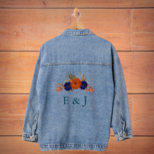 Rustikale Herbst-Orangenblauer Blumenhochzeit Jeansjacke