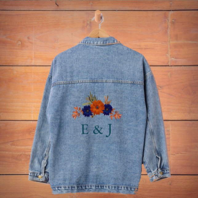 Rustikale Herbst-Orangenblauer Blumenhochzeit Jeansjacke (Von Creator hochgeladen)