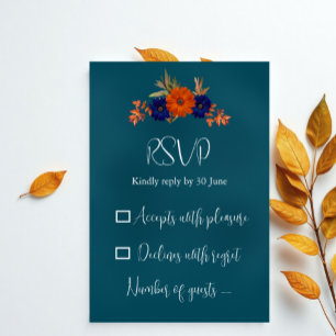 Rustikale Herbst-Orangenblauer Blumenhochzeit RSVP Karte
