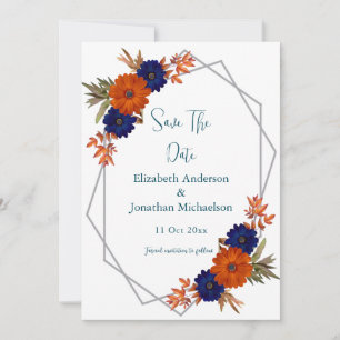 Rustikale Herbst-Orangenblauer Blumenhochzeit Save The Date