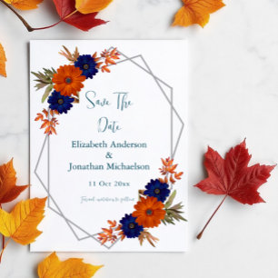 Rustikale Herbst-Orangenblauer Blumenhochzeit Save The Date