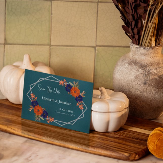 Rustikale Herbst-Orangenblauer Blumenhochzeit Save The Date (Von Creator hochgeladen)