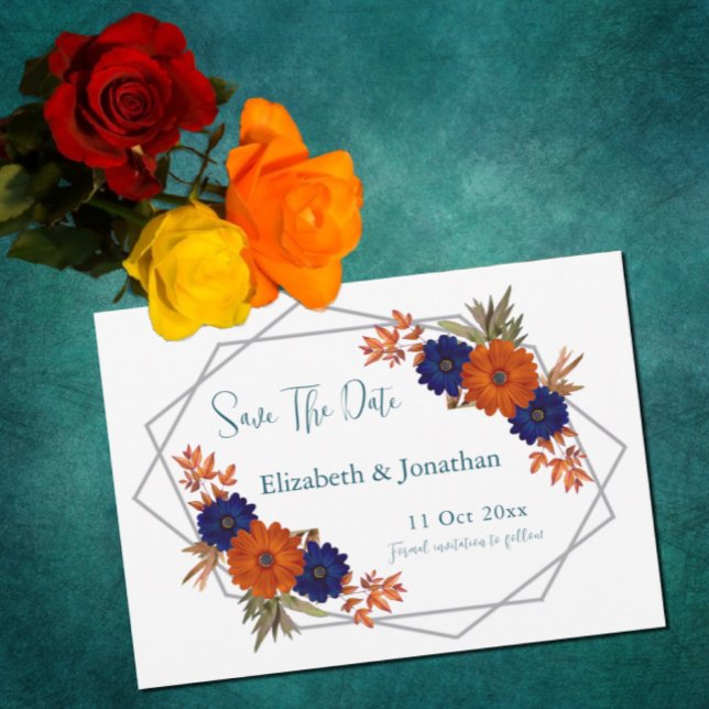 Rustikale Herbst-Orangenblauer Blumenhochzeit Save The Date (Von Creator hochgeladen)