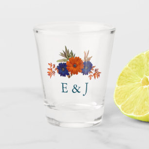Rustikale Herbst-Orangenblauer Blumenhochzeit Schnapsglas