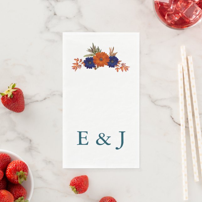 Rustikale Herbst-Orangenblauer Blumenhochzeit Serviette (Beispiel)