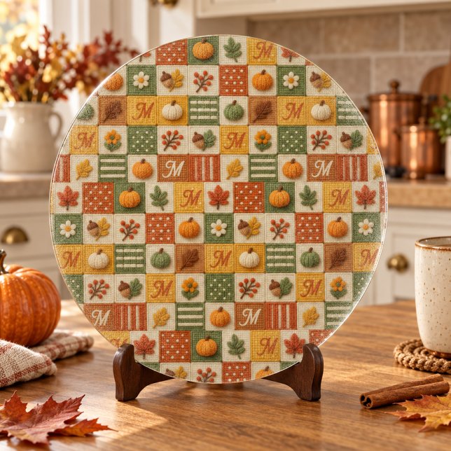 Rustikale Herbst-Patchwork-Kürbis-Monogramm Schneidebrett (Von Creator hochgeladen)
