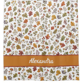 Rustikale Herbst-Pilz-Blätter-Wald-Monogramm-Name Duschvorhang