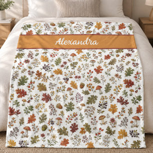 Rustikale Herbst-Pilz-Blätter-Wald-Monogramm-Name Fleecedecke