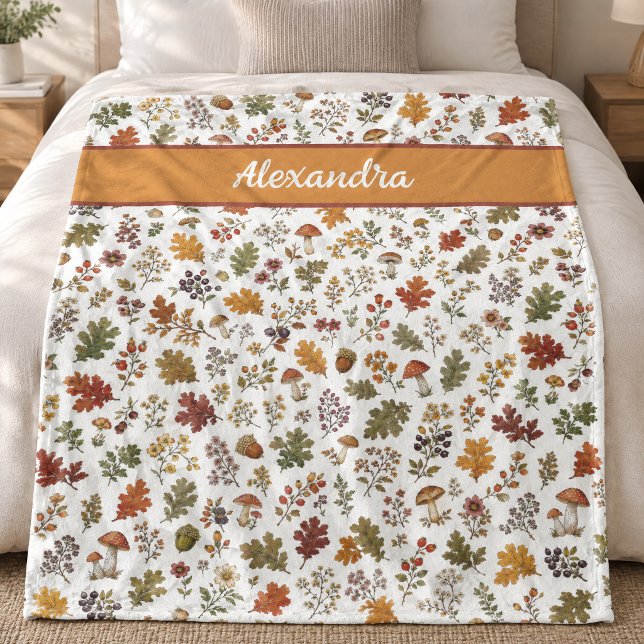 Rustikale Herbst-Pilz-Blätter-Wald-Monogramm-Name Fleecedecke (Von Creator hochgeladen)