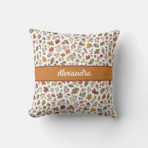 Rustikale Herbst-Pilz-Blätter-Wald-Monogramm-Name Kissen