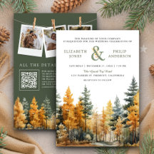Rustikale Herbst-Pine-Bäume QR-Code Hochzeit