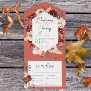 Rustikale Herbst-Rost-Blumen auf rustikalfarbenem  All In One Einladung