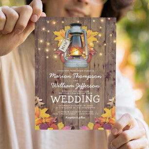 Rustikale Herbst-Stringlichter Herbstlaub Hochzeit Einladung