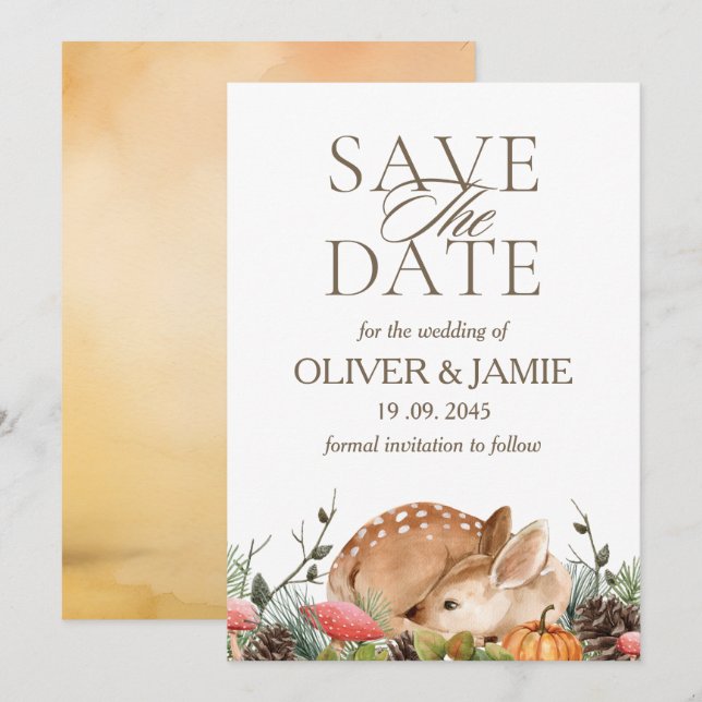 Rustikale Herbst-Wald-Hochzeit - Save-the-Date-Kar Save The Date (Vorne/Hinten)