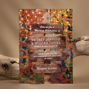 Rustikale Herbst-Wald-Lichterkette Hochzeit Einladung