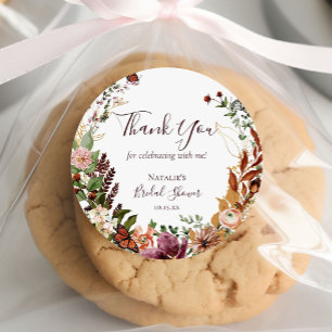 Rustikale Herbst-Wasserfarben-Blumen-&-Grün-Dankes Runder Aufkleber