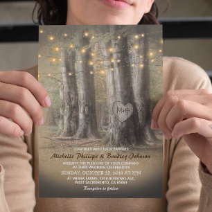 Rustikale Herbstbaum- & Lichterketten-Hochzeit Einladung