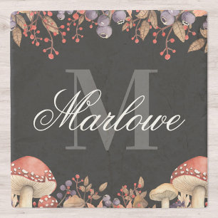 Rustikale Herbstbelässe Schwarz-weiße Monogramm Steinuntersetzer