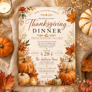 Rustikale Herbstblätter fallen Kürbisse Thanksgivi Einladung
