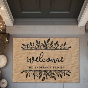 Rustikale Herbstblätter Familienname Willkommen Fußmatte
