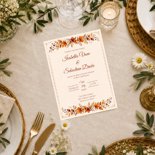 Rustikale Herbstblätter-Hochzeit Einladung