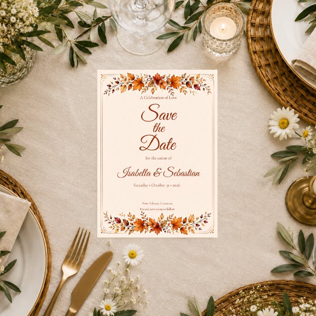 Rustikale Herbstblätter-Hochzeit Save The Date (Von Creator hochgeladen)