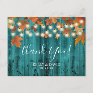 Rustikale Herbstblätter Teal Scheune Holz Danke Postkarte