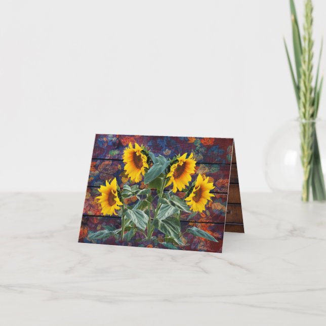 Rustikale Herbstblätter und Sonnenblumen Dankeskarte (Vorderseite)