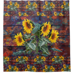 Rustikale Herbstblätter und Sonnenblumen Duschvorhang