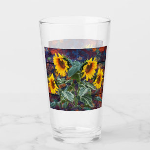 Rustikale Herbstblätter und Sonnenblumen Glas