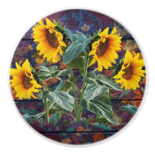 Rustikale Herbstblätter und Sonnenblumen Keramikknauf