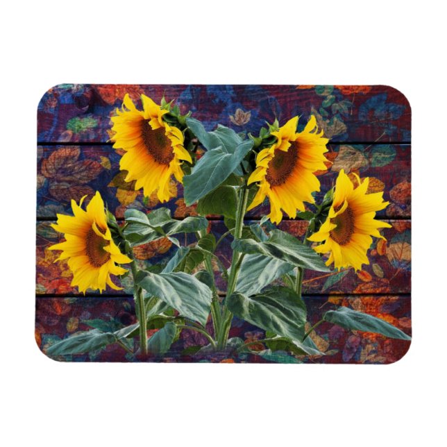 Rustikale Herbstblätter und Sonnenblumen Magnet (Horizontal)