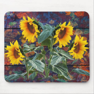Rustikale Herbstblätter und Sonnenblumen Mousepad