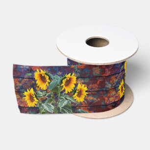 Rustikale Herbstblätter und Sonnenblumen Satinband