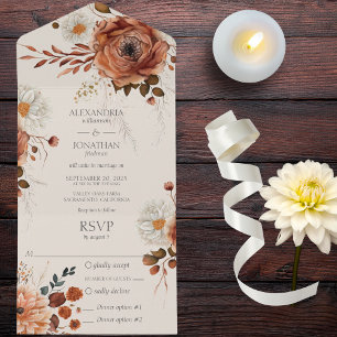 Rustikale Herbstblumen auf Beige mit Abendessen-Op All In One Einladung