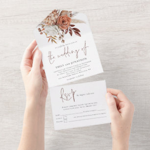 Rustikale Herbstblumen-Hochzeitsschriftzug All In One Einladung
